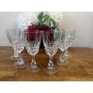 JG Durand Cristal d'Arques Pompadour Cut Crystal Wine Glasses Set MCM Barware